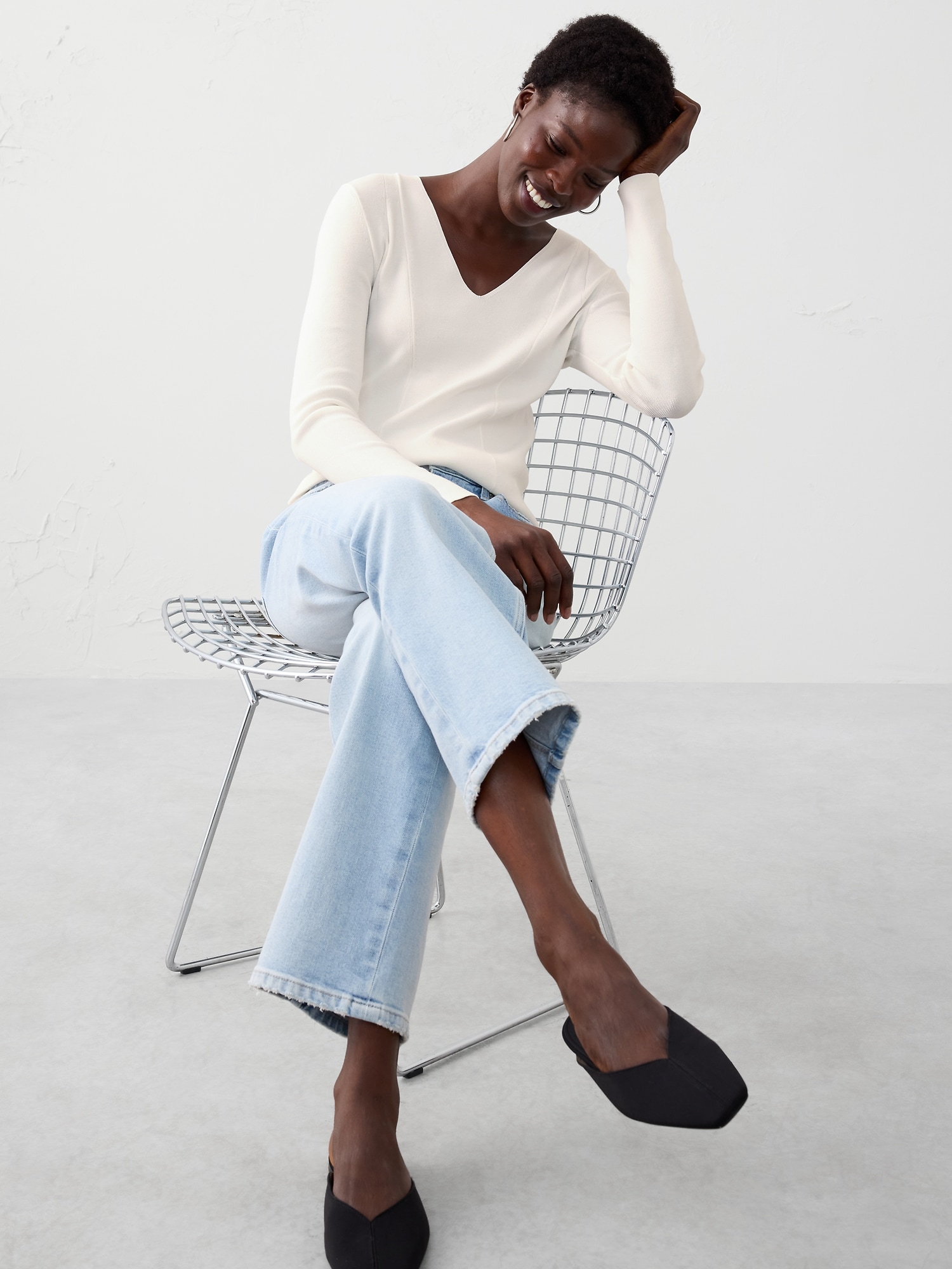 Seamed V-Neck Sweater