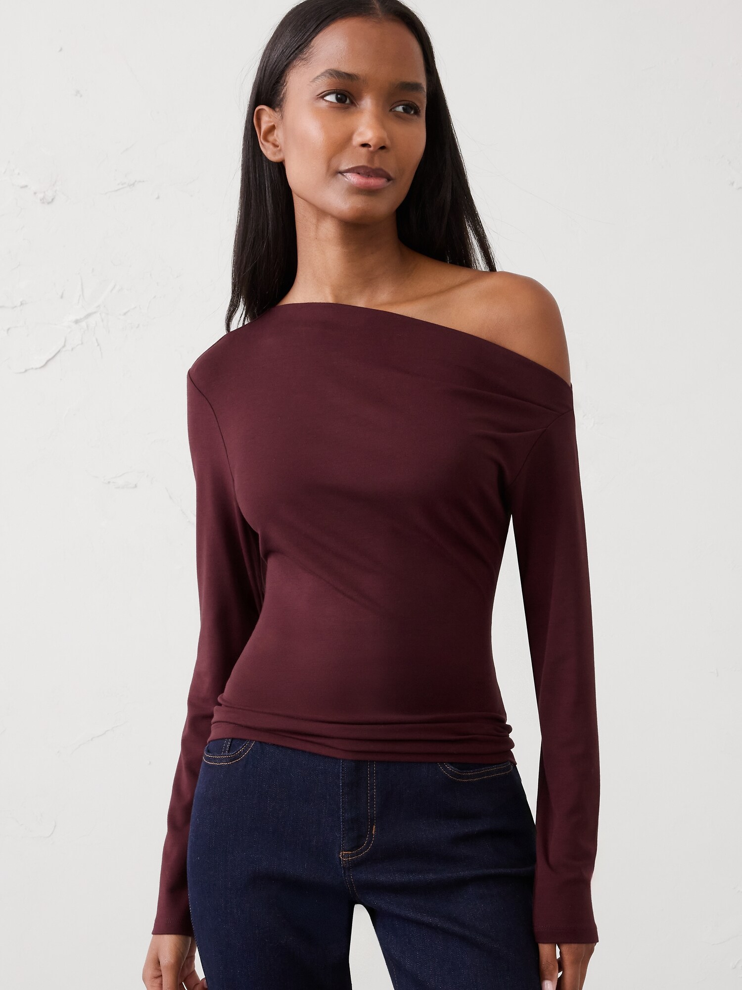 andequal ribbon sleeve tops ブラウン Asymmetrical Soft Top | Banana Republic Factory