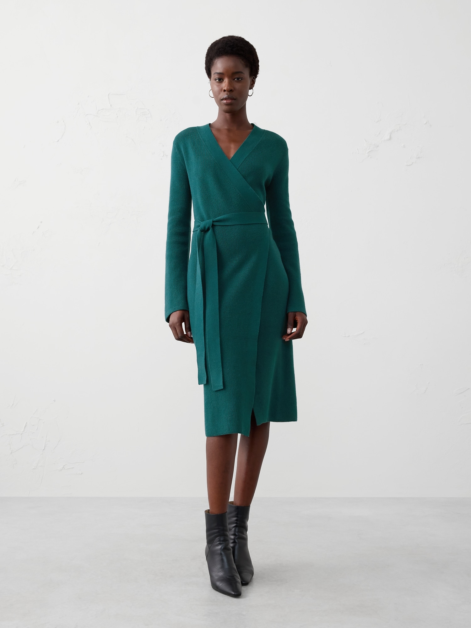 Wrap Knee-Length Sweater Dress