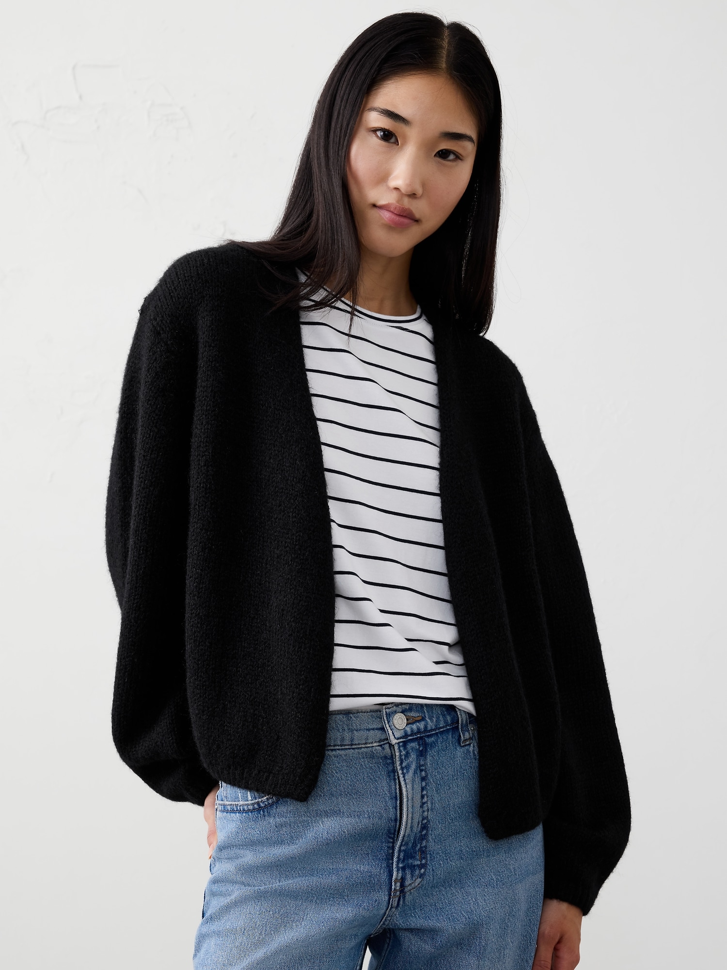 Brushed Cozy Open-Front Cardigan Sweater