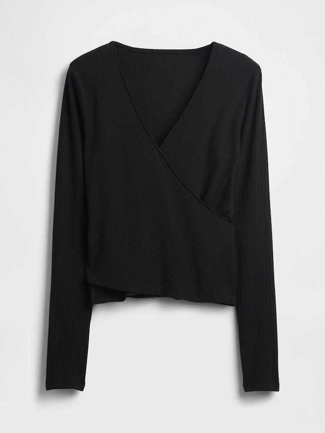 モダン ワイドリブ ラップ VネックTシャツ-5