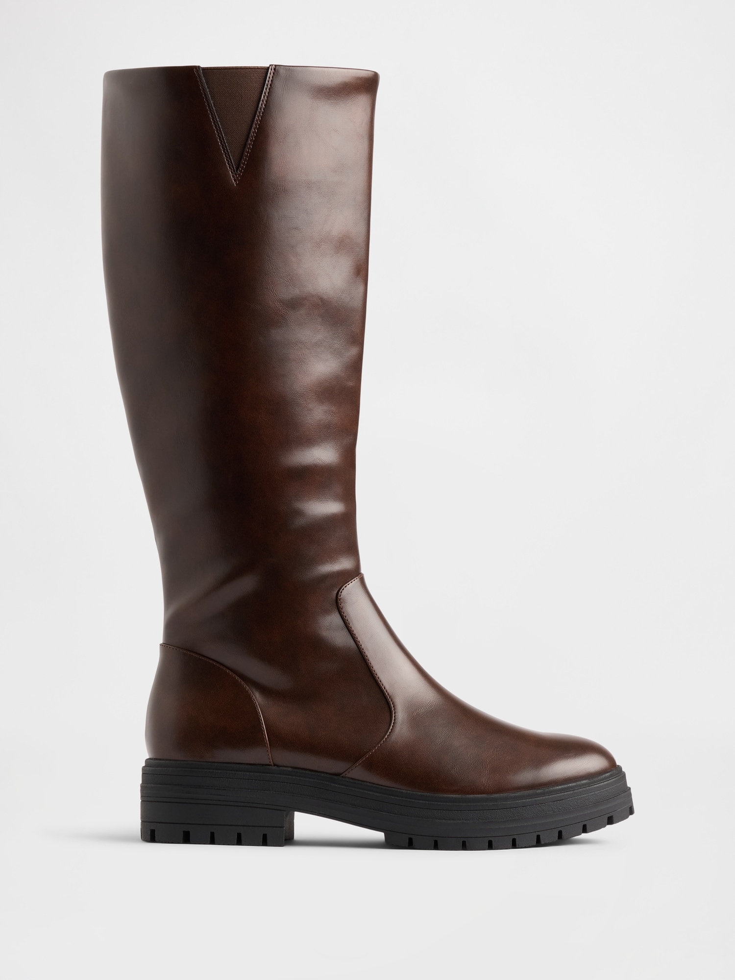 Vegan Leather Lug Sole Tall Boots