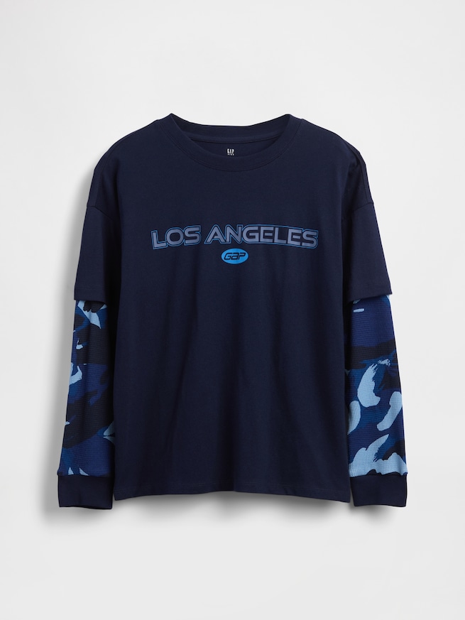 2in1 グラフィックGAPロゴTシャツ (キッズ)-0