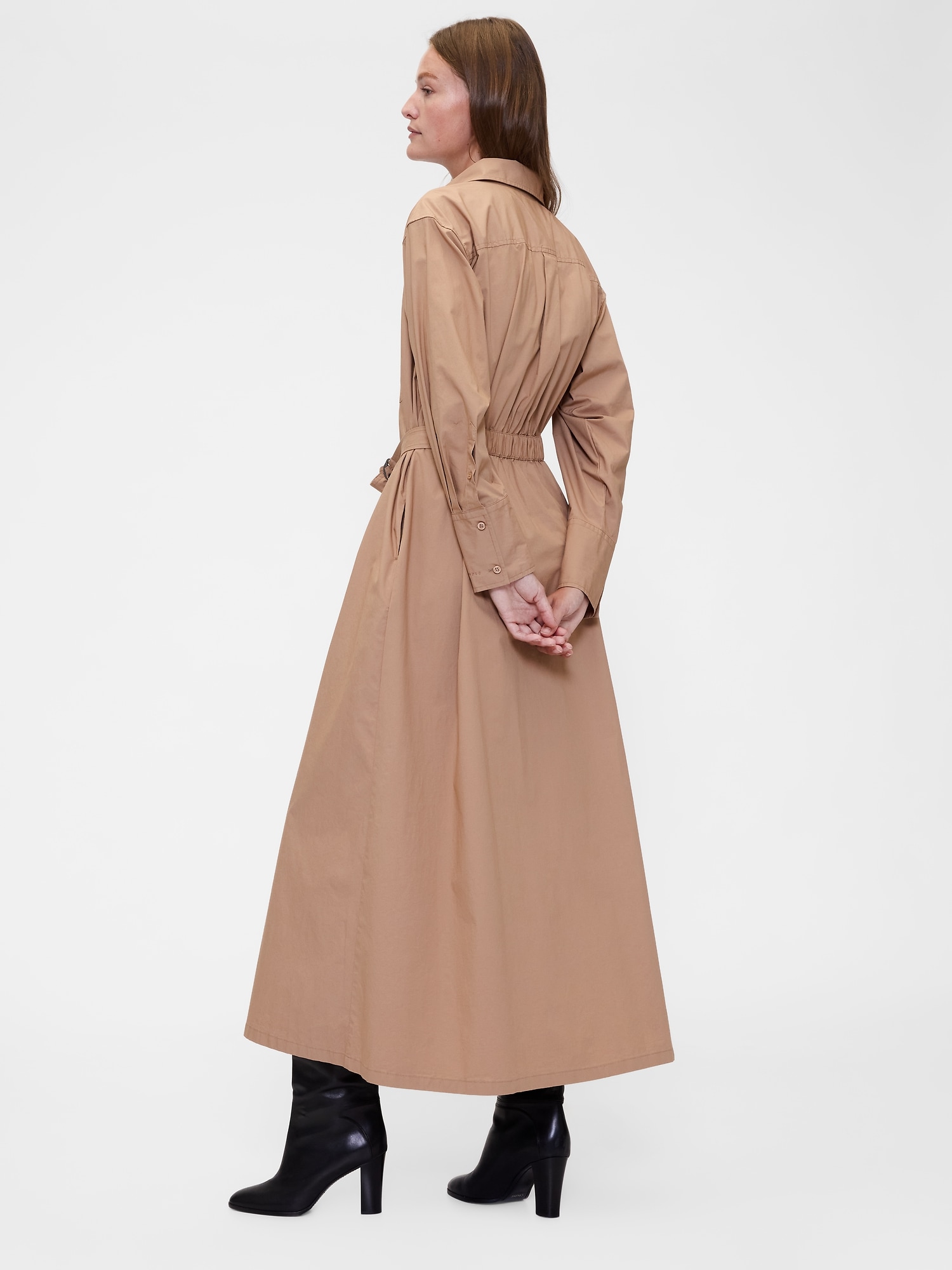 GapStudio ポプリン ベルト マキシシャツドレス-1