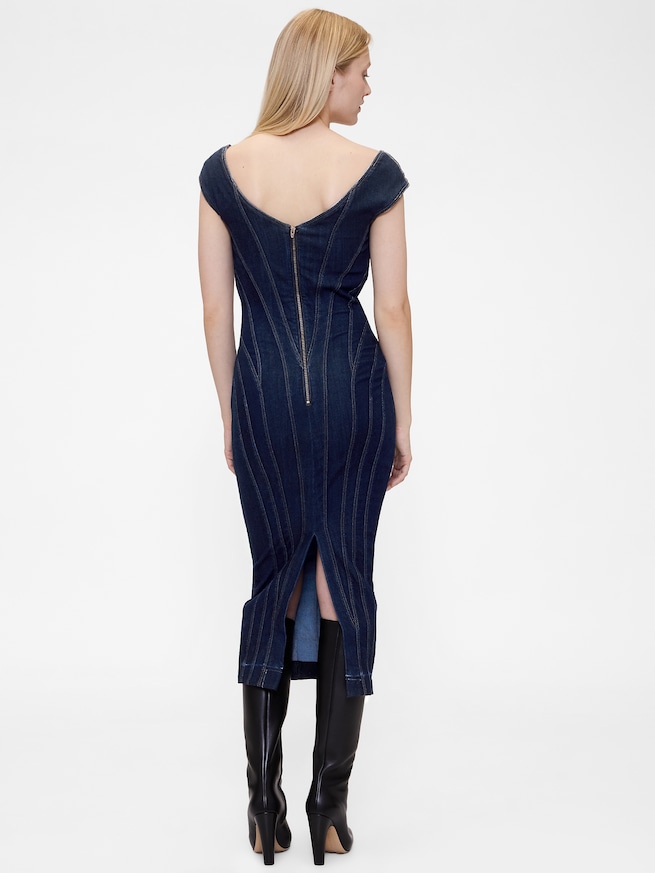 GapStudio シーム デニム キャップスリーブ ミディドレス-1