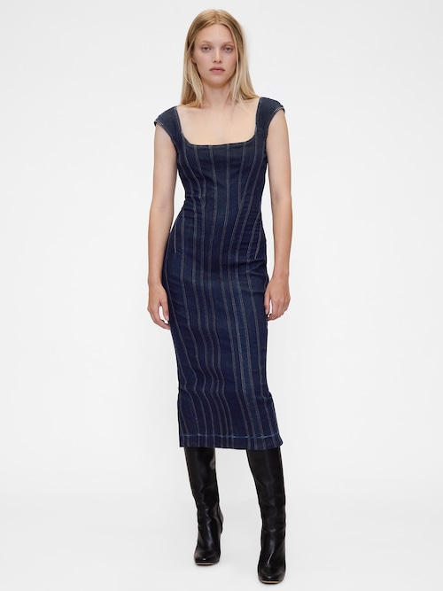 GapStudio シーム デニム キャップスリーブ ミディドレス