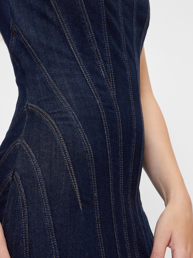 GapStudio シーム デニム キャップスリーブ ミディドレス-3