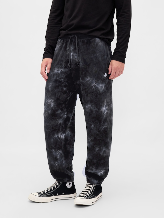 ナイトメアー・ビフォア・クリスマス ヘビーウェイト スカル バギージョガーパンツ-1