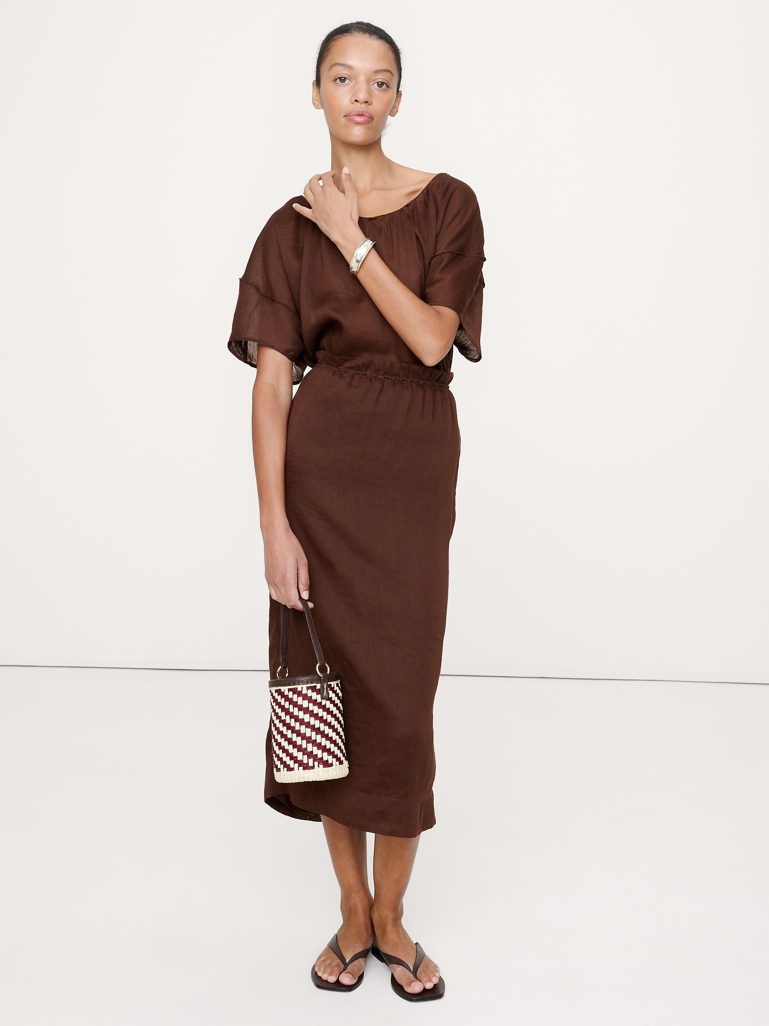 Linen-Viscose Midi Skirt