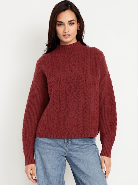 SoSoft Cropped Mock-Neck Cable Sweater