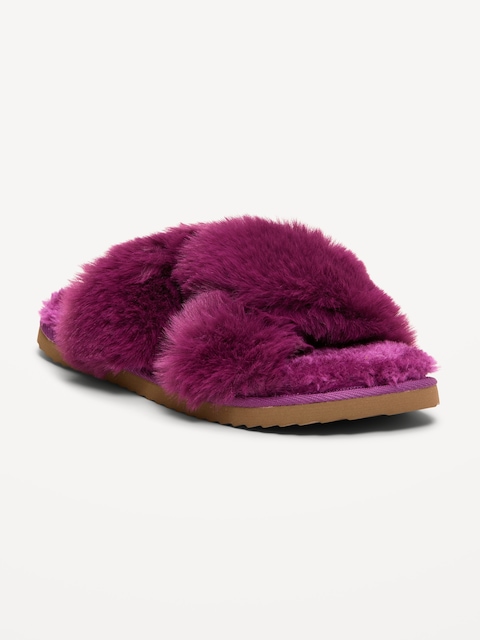Faux-Fur Twist-Front Slippers for Women