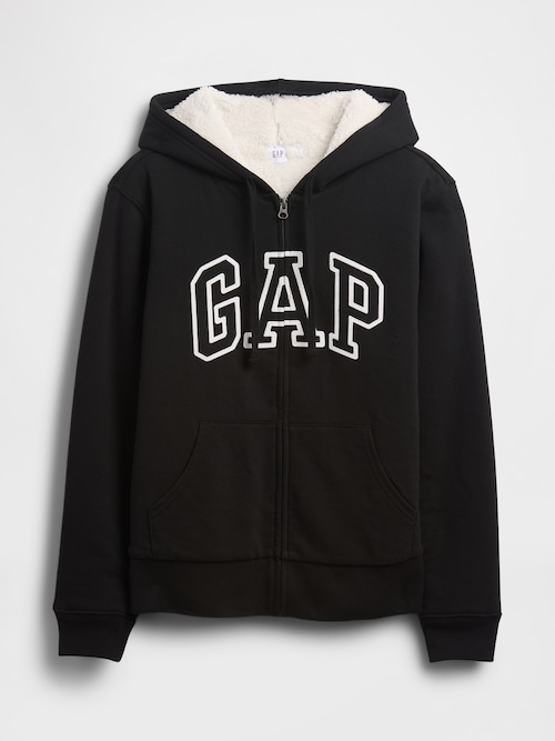 リラックスフィット GAPロゴ 裏ボア ジップアップパーカー