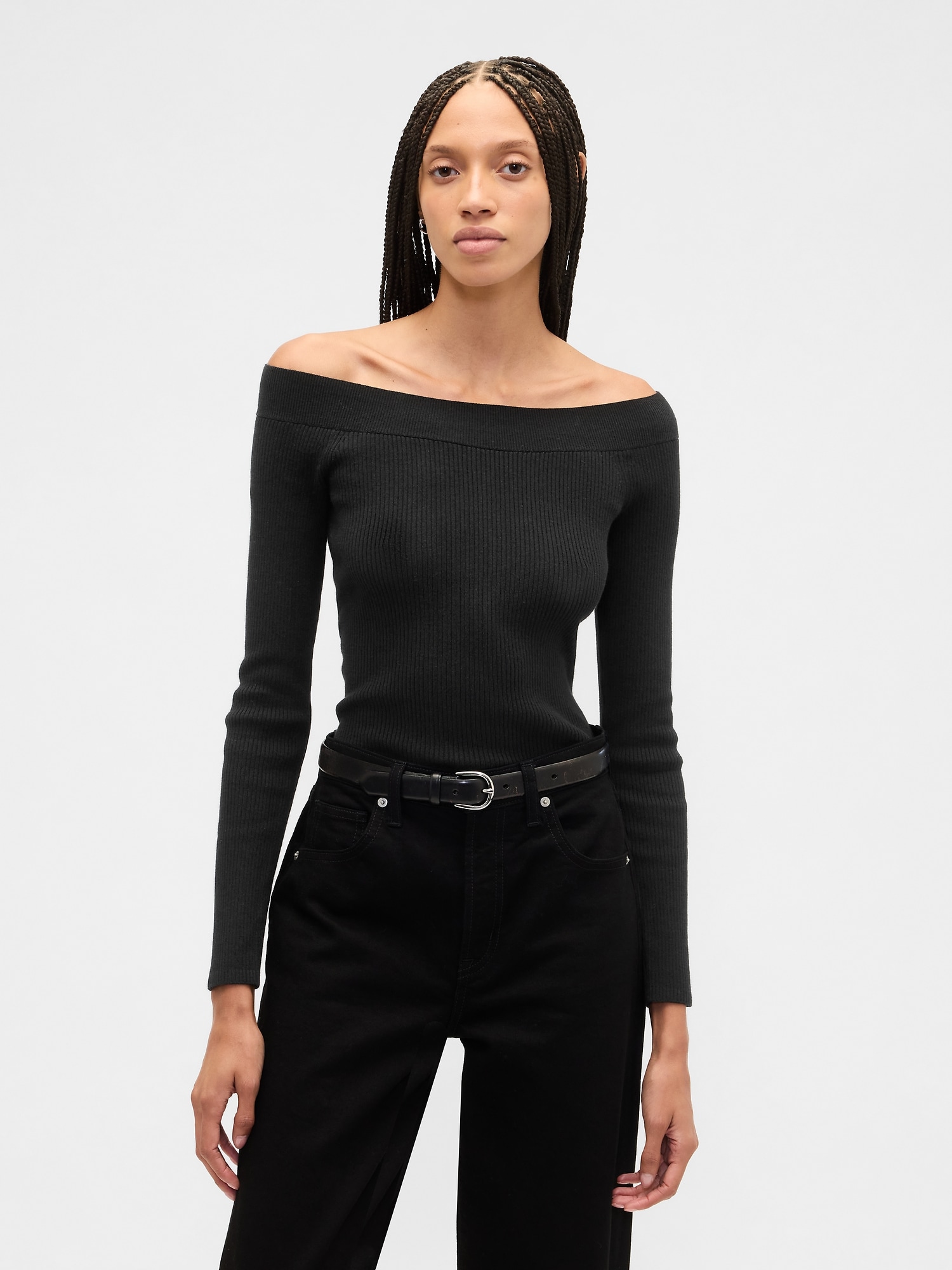 Ribbed Off-Shoulder Sweater