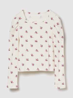 リブ パフスリーブトップス (キッズ)