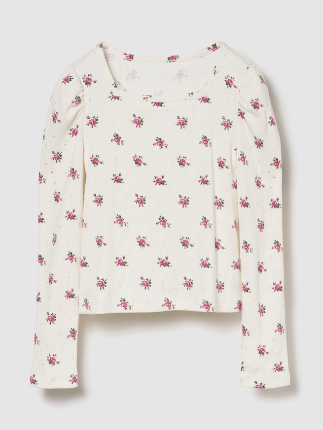 リブ パフスリーブトップス (キッズ)-0