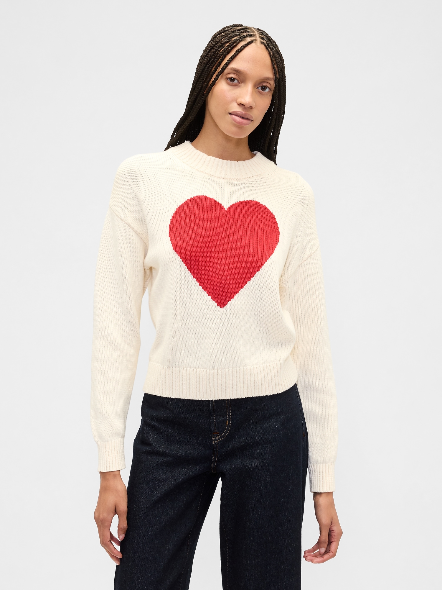 Relaxed Cropped Intarsia Sweater