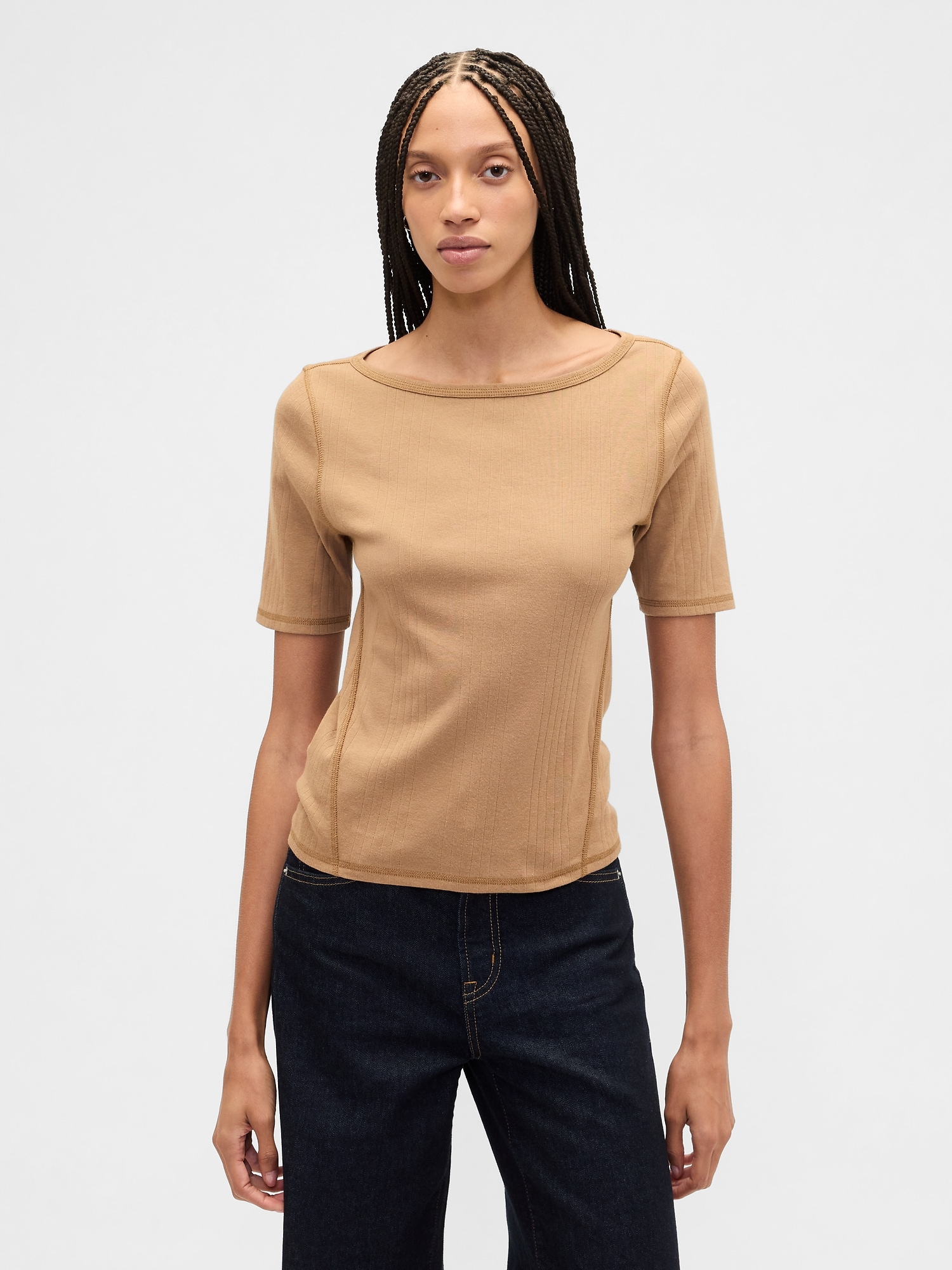 Modern Ribbed Boatneck T-Shirt