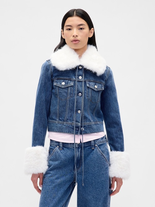 Gap &times; Sandy Liang ヴィーガンファー クロップド デニムジャケット