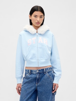 Gap × Sandy Liang ヴィーガンファートリミング クロップド ジップアップパーカー