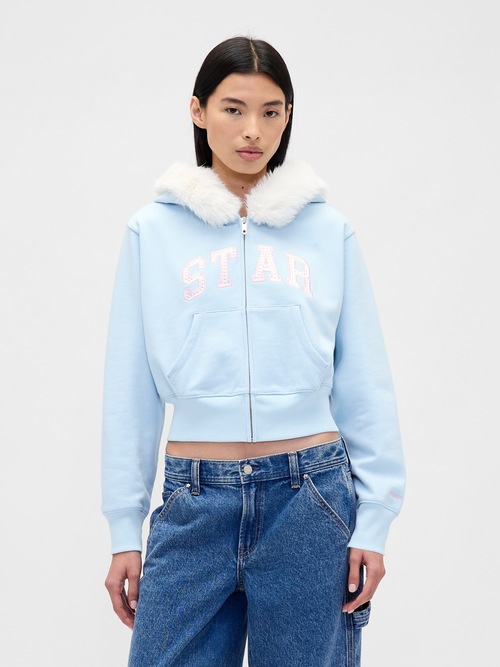 Gap &times; Sandy Liang ヴィーガンファートリミング クロップド ジップアップパーカー
