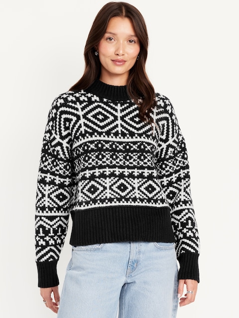 SoSoft Mock-Neck Fair Isle Sweater