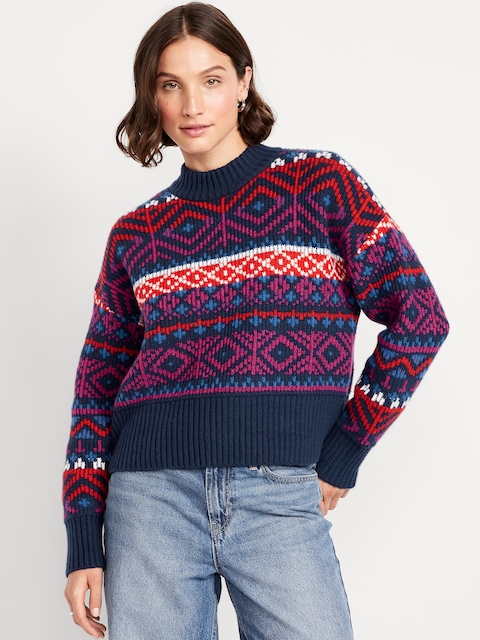 SoSoft Mock-Neck Fair Isle Sweater