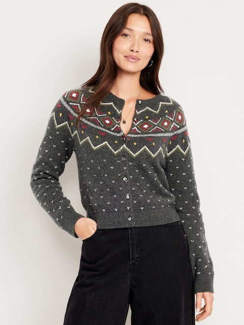 SoSoft Cropped Fair Isle Cardigan Sweater