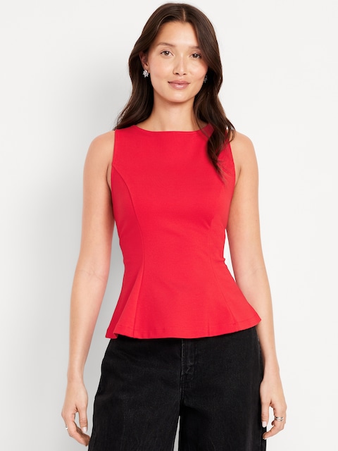 Ponte-Knit Sleeveless Peplum Top