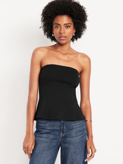 Ponte-Knit Cropped Peplum Tube Top