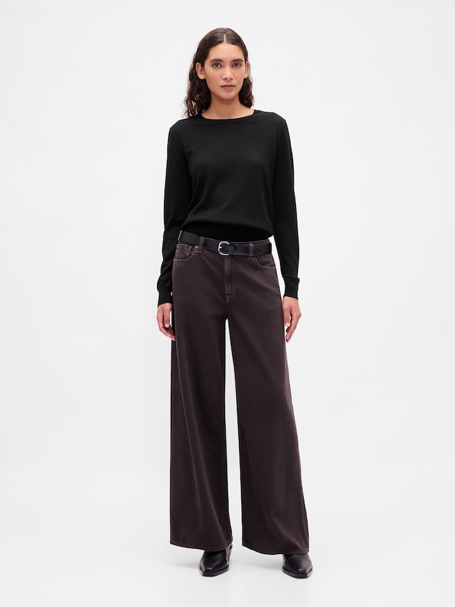 メリノウール100% クルーネックセーター-1