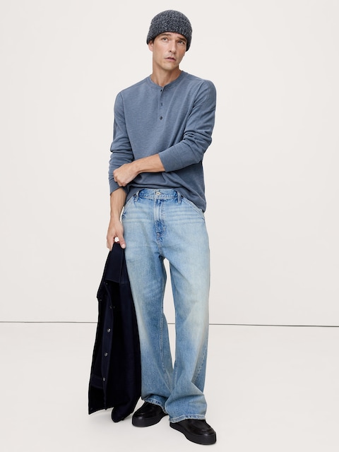 Slub Double-Knit Henley T-Shirt