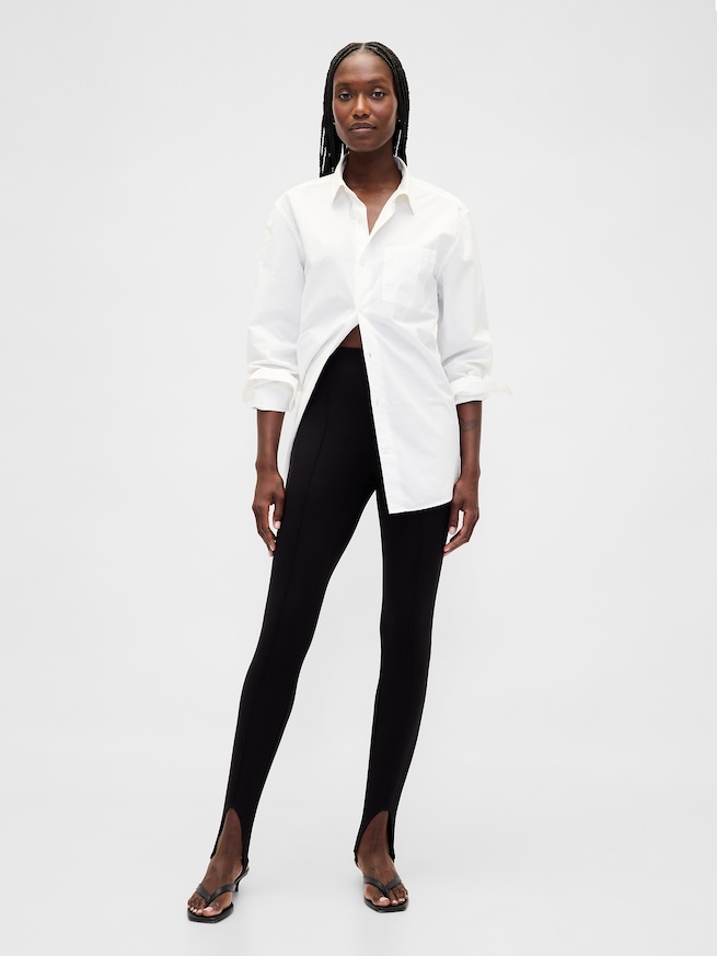 Pantalon fuseau &agrave; taille haute en tricot double &eacute;paisseur-1