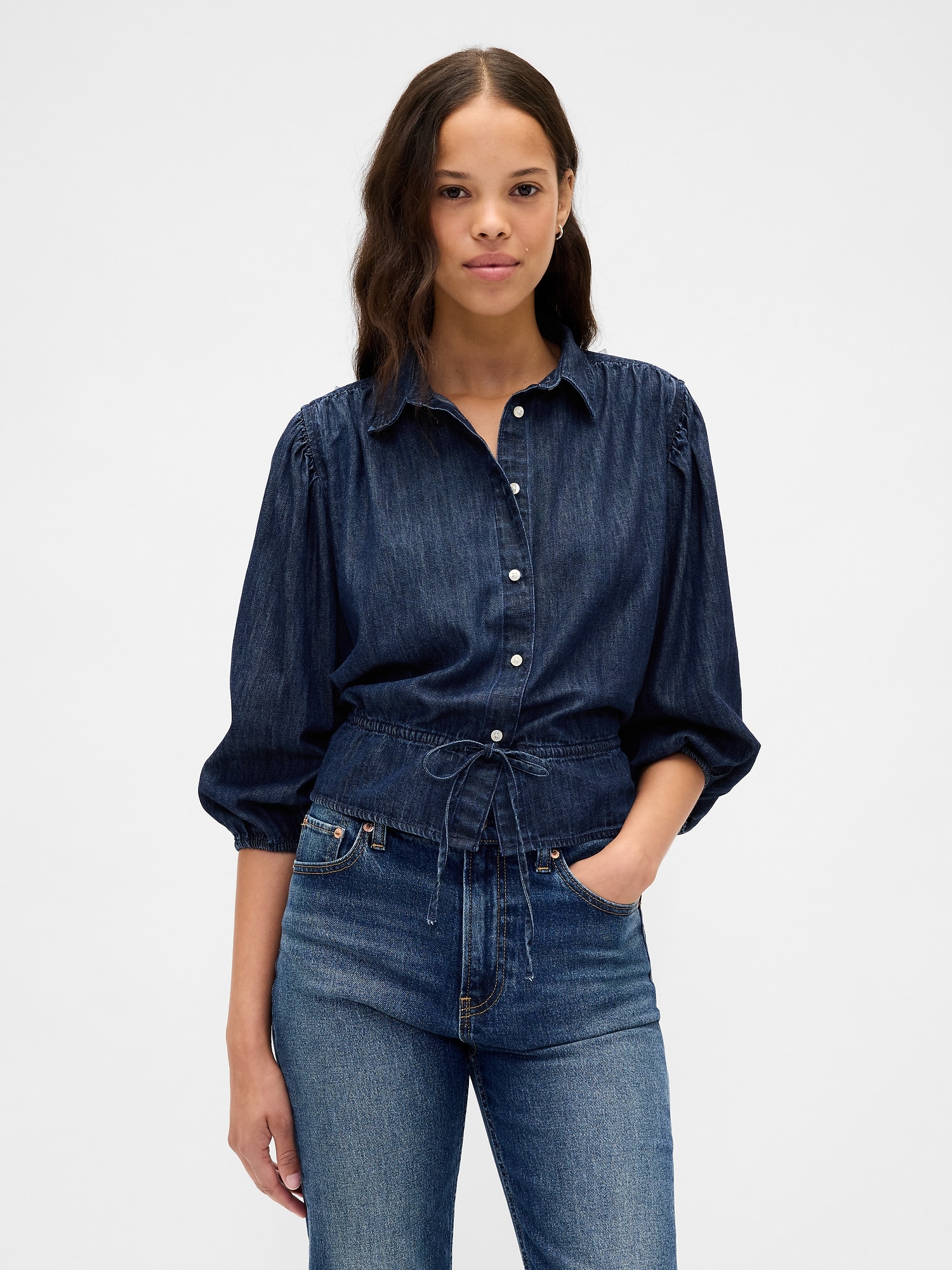 Denim Tie-Waist Top