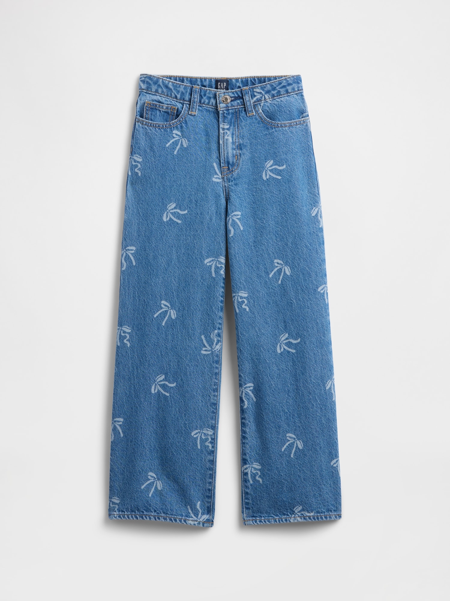 Kids High Rise Print Wide-Leg Ankle Jeans