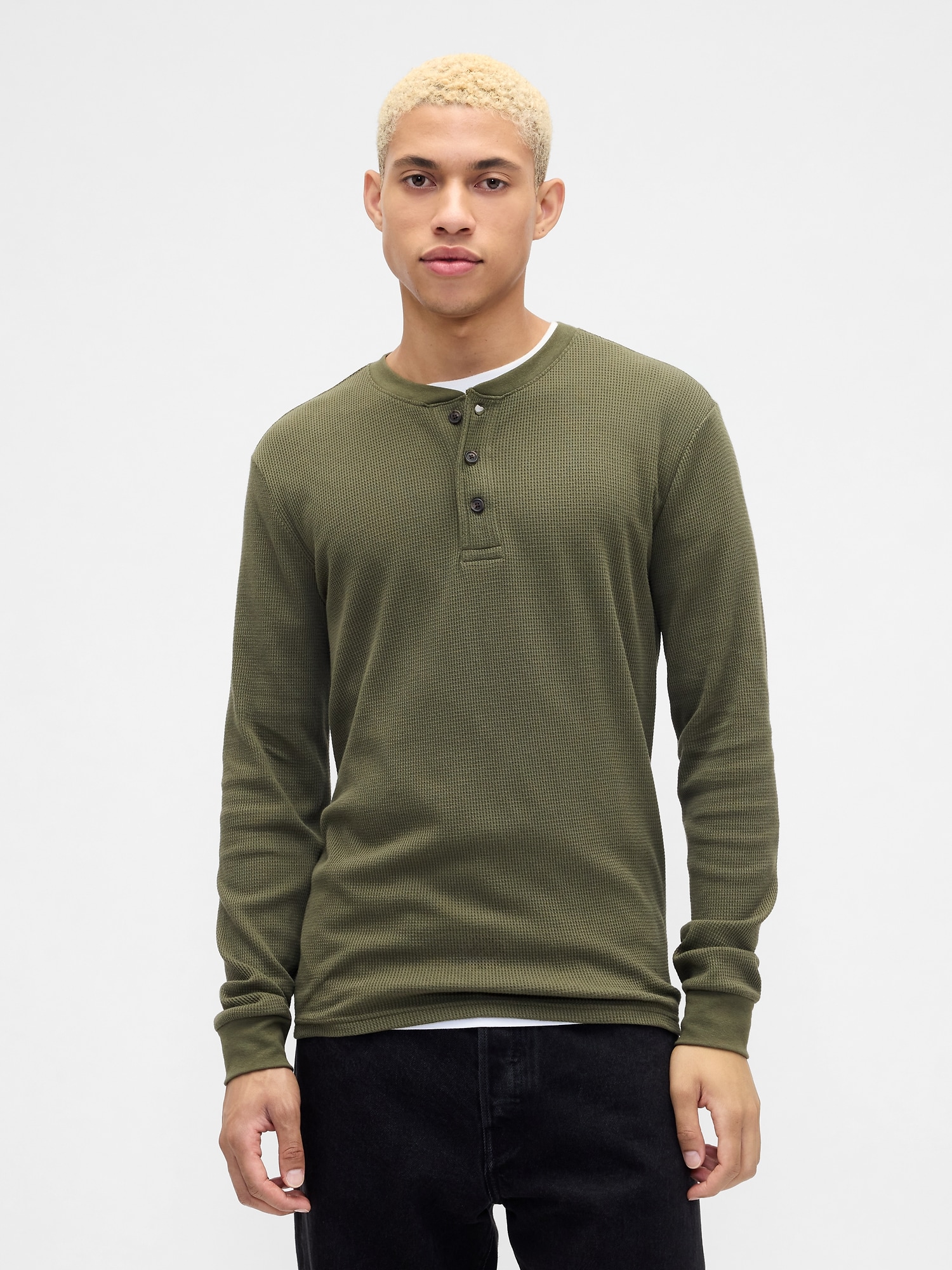 Waffle-Knit Henley T-Shirt