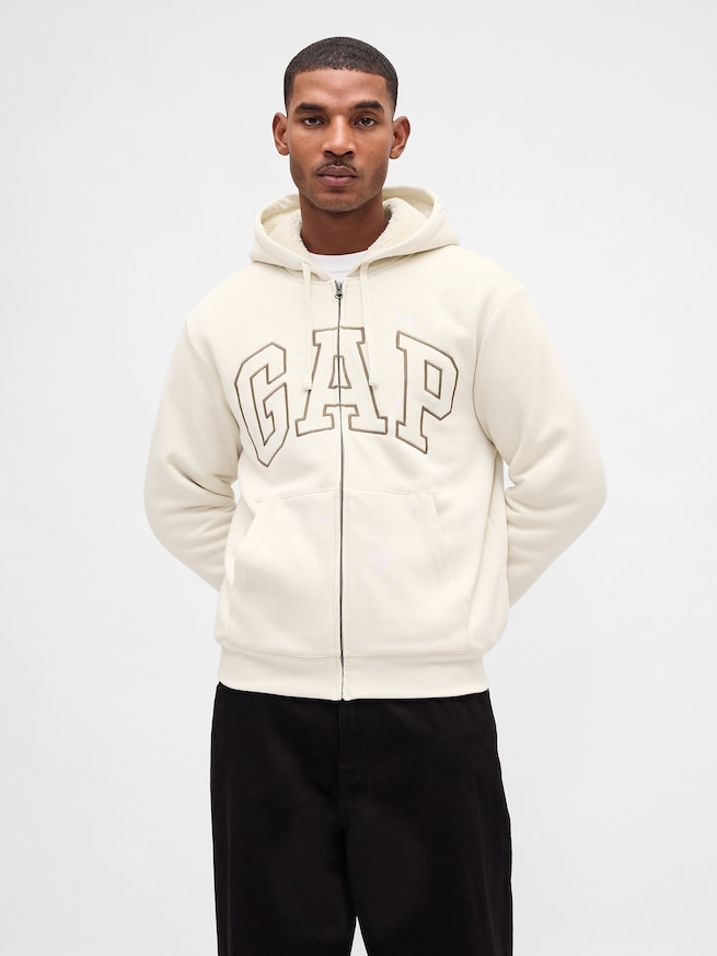 リラックスフィット GAPロゴ 裏ボア ジップアップパーカー-0