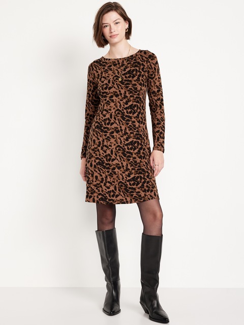 Long-Sleeve Mini Swing Dress