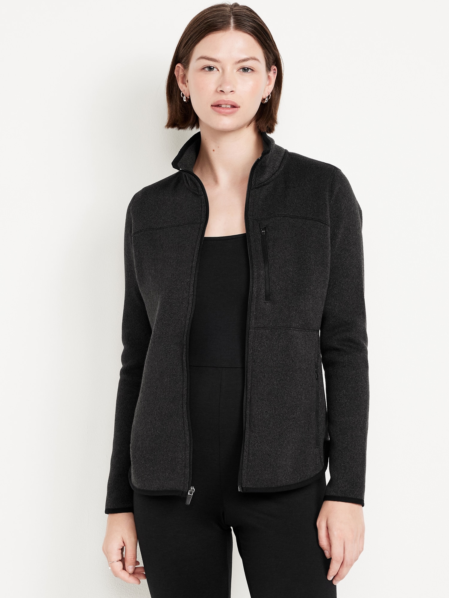 Fitted Sweater Fleece Zip Jacket