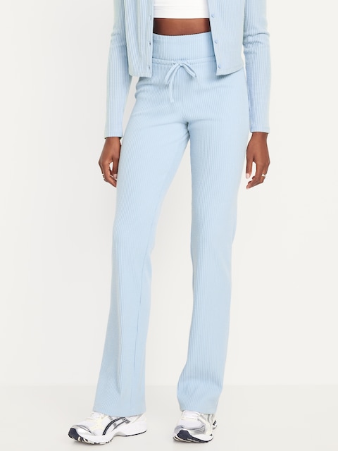 PANTALON ÉVASÉ EN TRICOT CÔTELÉ À TAILLE TRÈS HAUTE