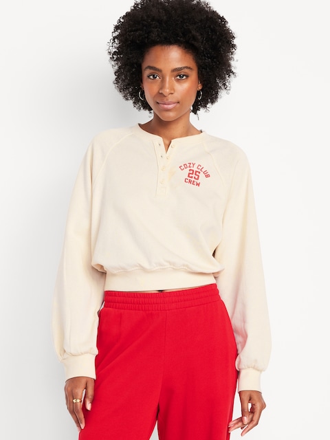 SoComfy Oversized Button-Front Graphic Sweatshirt