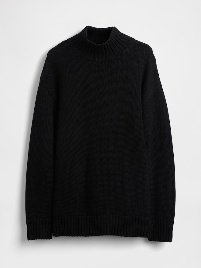 コットン100% オーバーサイズ モックネックセーター-4