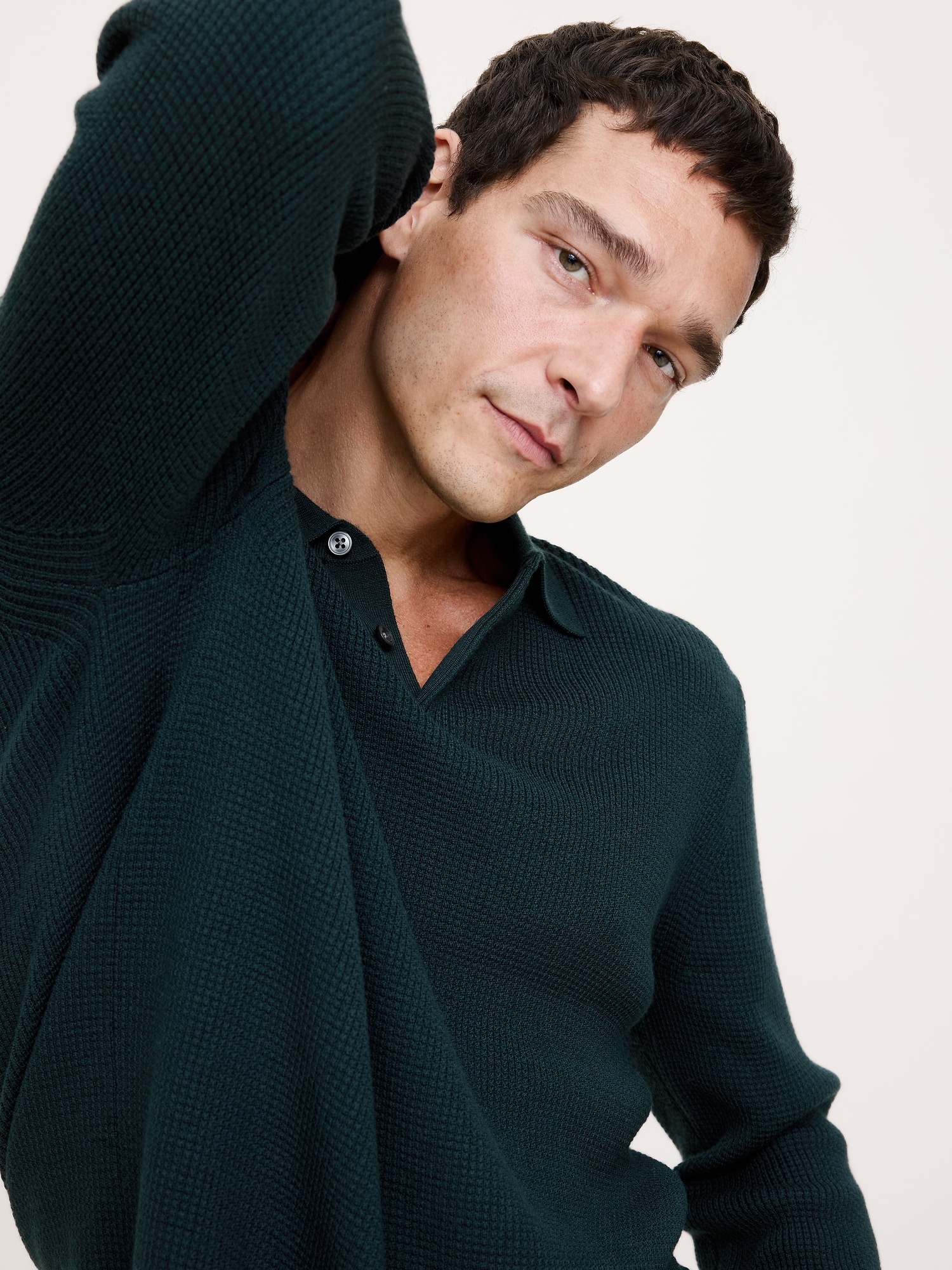 Merino Waffle-Knit Sweater Polo