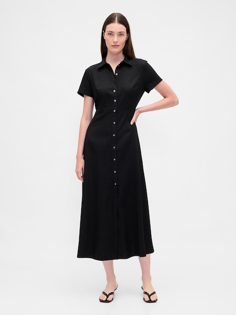 Linen-Blend Midi Shirtdress