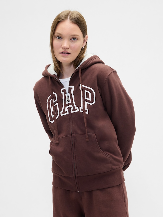 リラックスフィット GAPロゴ 裏ボア ジップアップパーカー-0