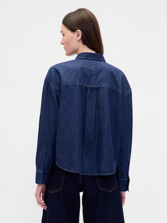 ウルトラソフトデニム ストレートヘム クロップドシャツ-2