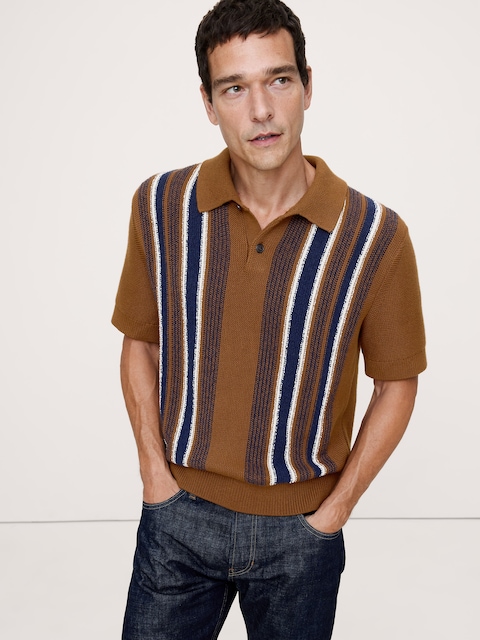 CHANDAIL POLO EN TISSU BOUCLÉ À RAYURES