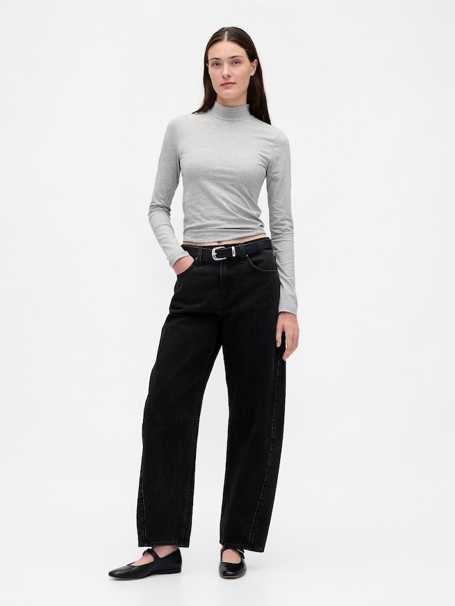 クローズニット ジャージー モックネックTシャツ-1