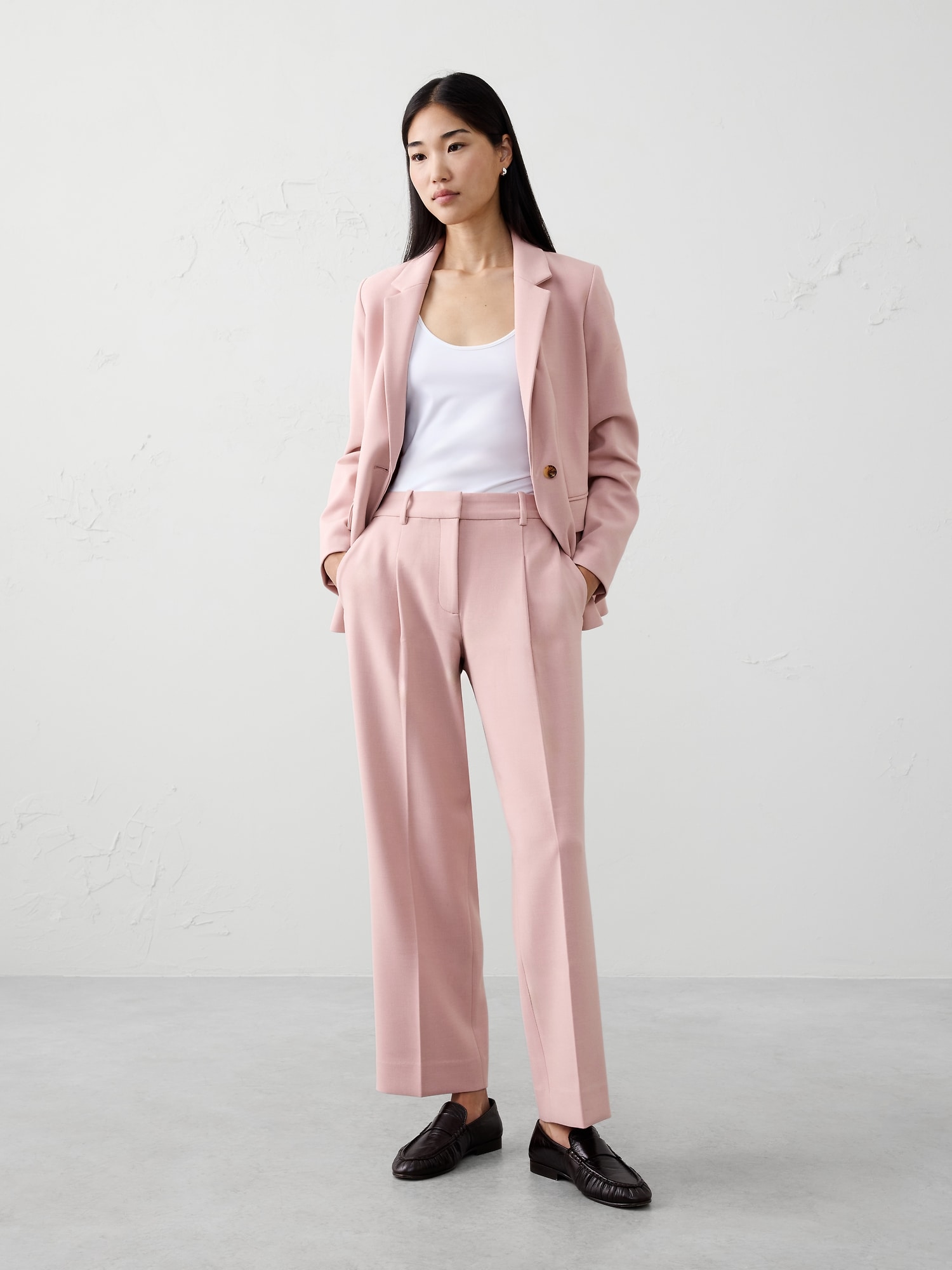 PANTALON DROIT TAILLE HAUTE À DOUBLE TISSAGE