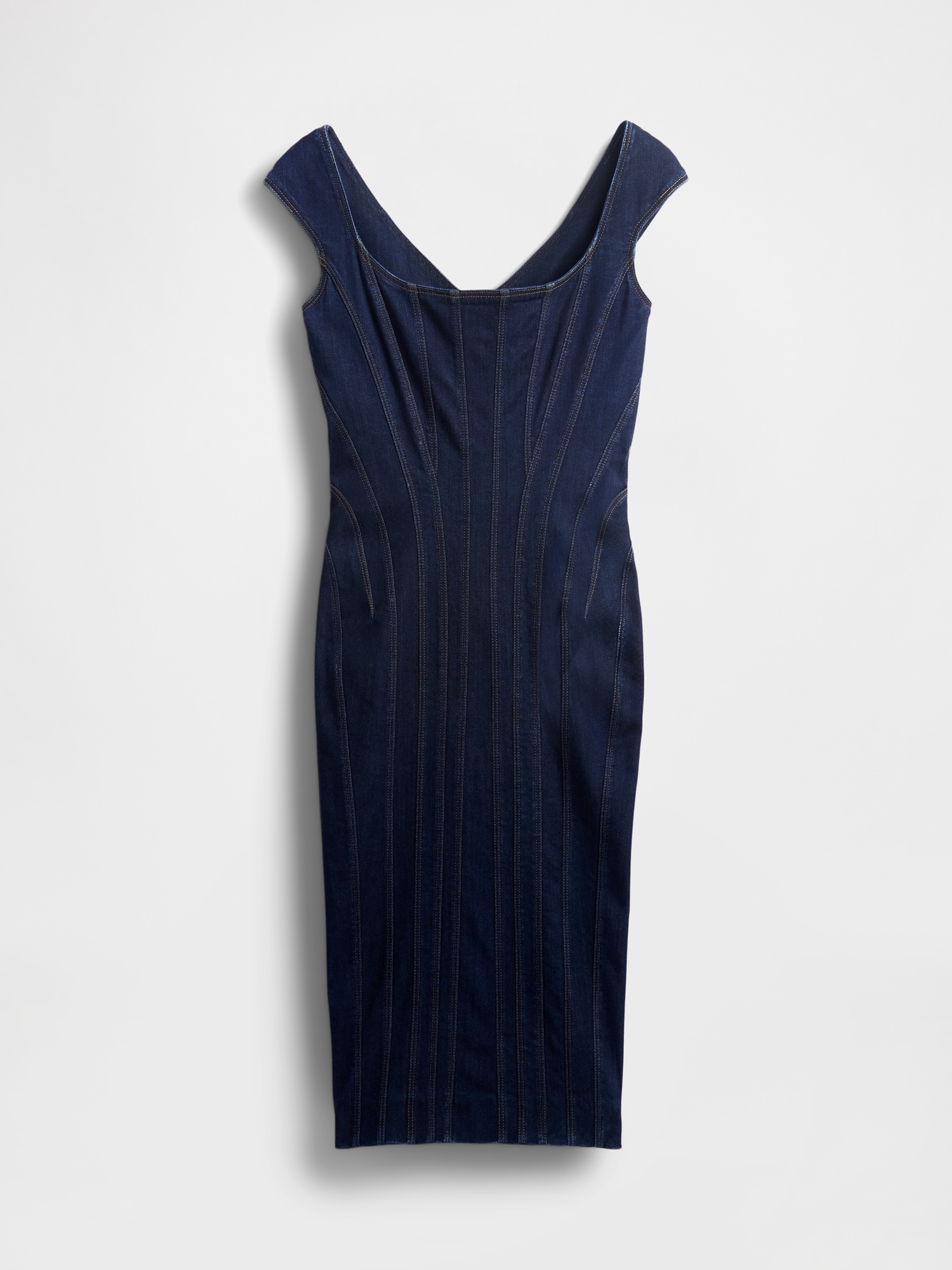 GapStudio シーム デニム キャップスリーブ ミディドレス-4