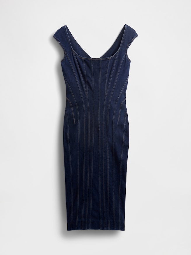 GapStudio シーム デニム キャップスリーブ ミディドレス-4